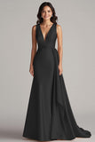 Champagne V Neck Mermaid Formal Dress With Side Streamer