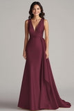 Champagne V Neck Mermaid Formal Dress With Side Streamer