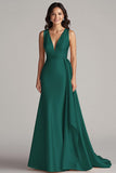Champagne V Neck Mermaid Formal Dress With Side Streamer