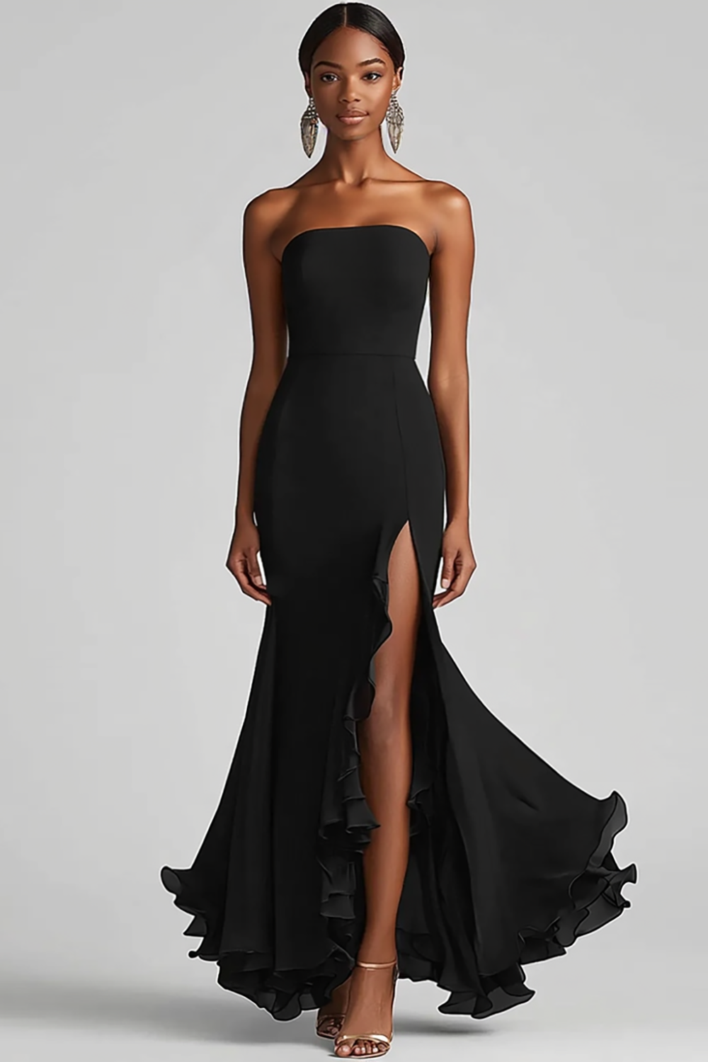 WEDTREND Women Black Formal Dress With Slit Strapless Mermaid Long Evening Dress WEDTREND Women Black Formal Dress With Slit Strapless Mermaid Long Evening Dress
