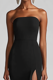Black Strapless Mermaid Long Formal Dress With Slit