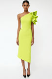 Lemon Yellow One Shoulder Sheath Midi Formal Dress