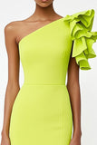 Lemon Yellow One Shoulder Sheath Midi Formal Dress