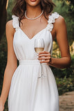 Sheath White Spaghetti Straps Ruffles Short Graduation Dress