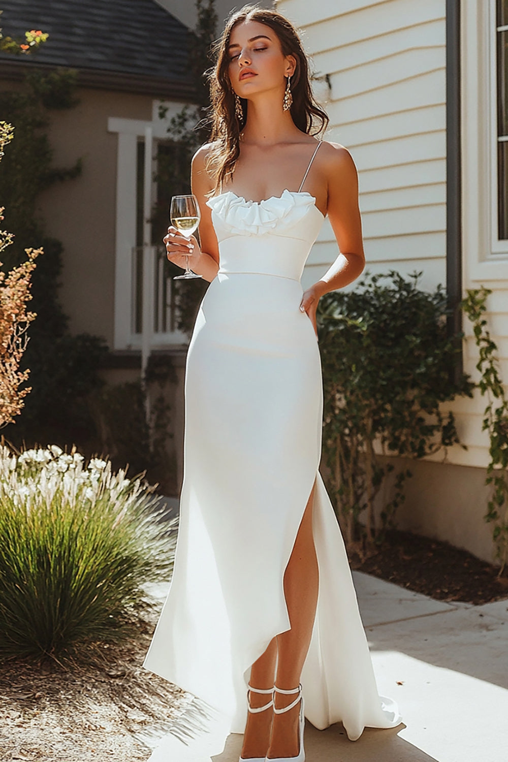 Wedtrend Women White Graduation Dress with Slit Spaghetti Straps Chiffon Grad Ceremony Dress, White / US4 Wedtrend Women White Graduation Dress with Slit Spaghetti Straps Chiffon Grad Ceremony Dress, White / US4