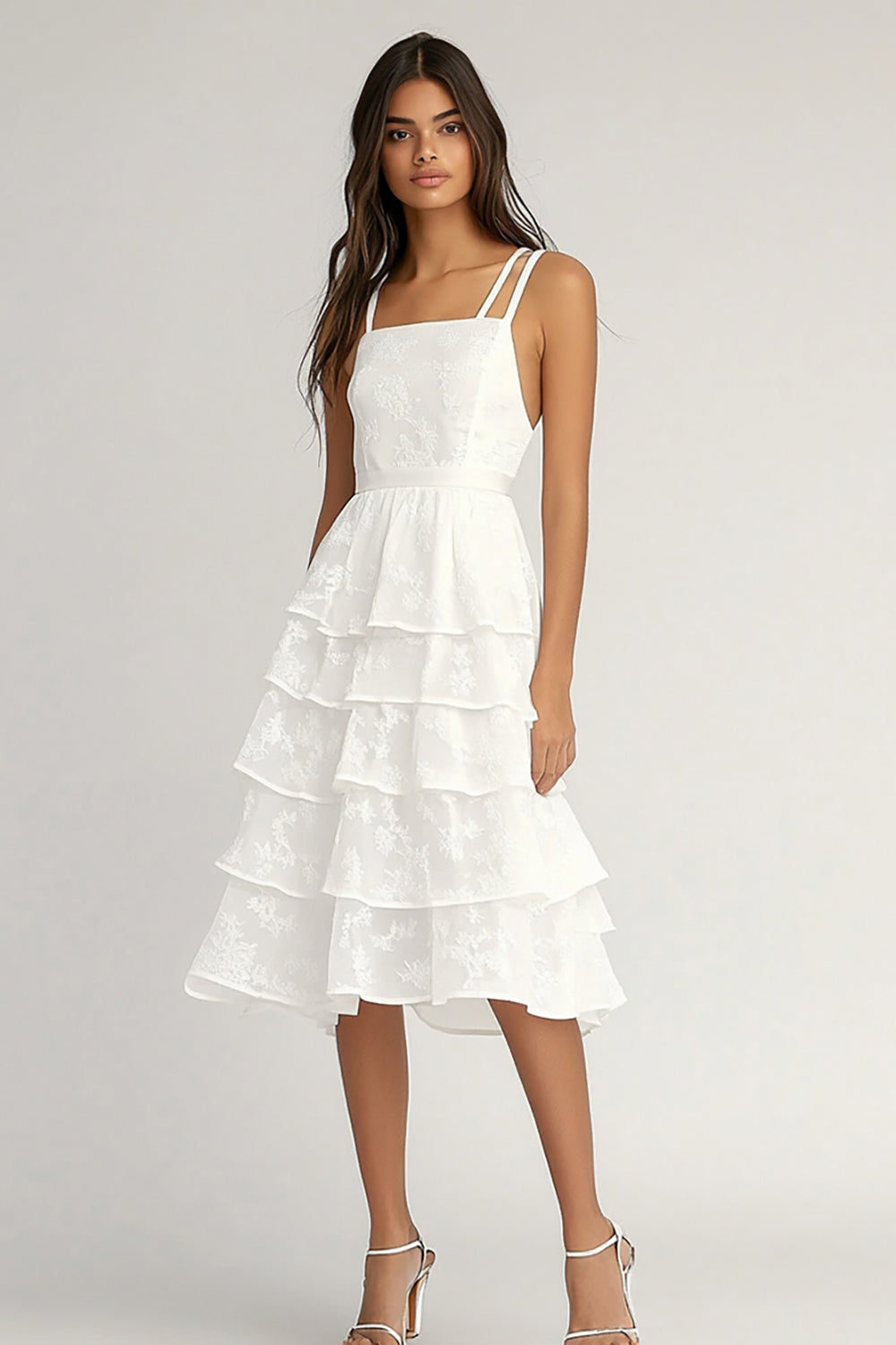 WEDTREND Women Tiered Ivory Graduation Dress With Ruffles Lace Midi A Line Grad Ceremony Dress WEDTREND Women Tiered Ivory Graduation Dress With Ruffles Lace Midi A Line Grad Ceremony Dress