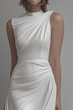 White Sheath High Neck Short Graduation Dress