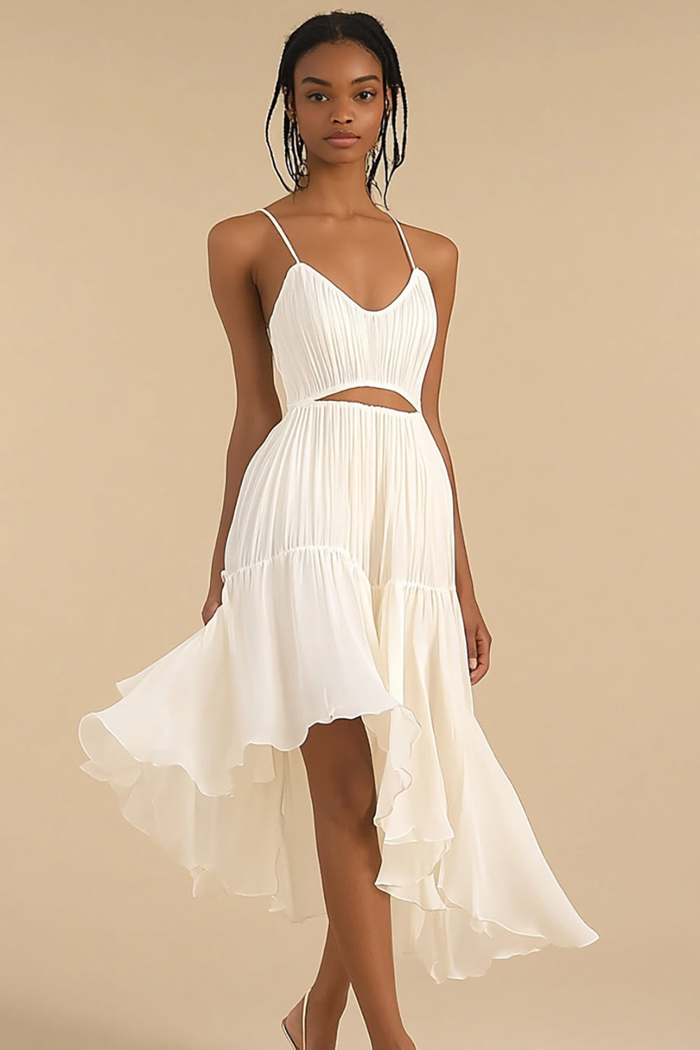 WEDTREND Women Keyhole Ivory Graduation Dress Ruffled Spaghetti Straps A Line Midi Grad Ceremony Dress WEDTREND Women Keyhole Ivory Graduation Dress Ruffled Spaghetti Straps A Line Midi Grad Ceremony Dress