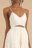 Ivory Keyhole Ruffled A Line Midi Graduation Dress