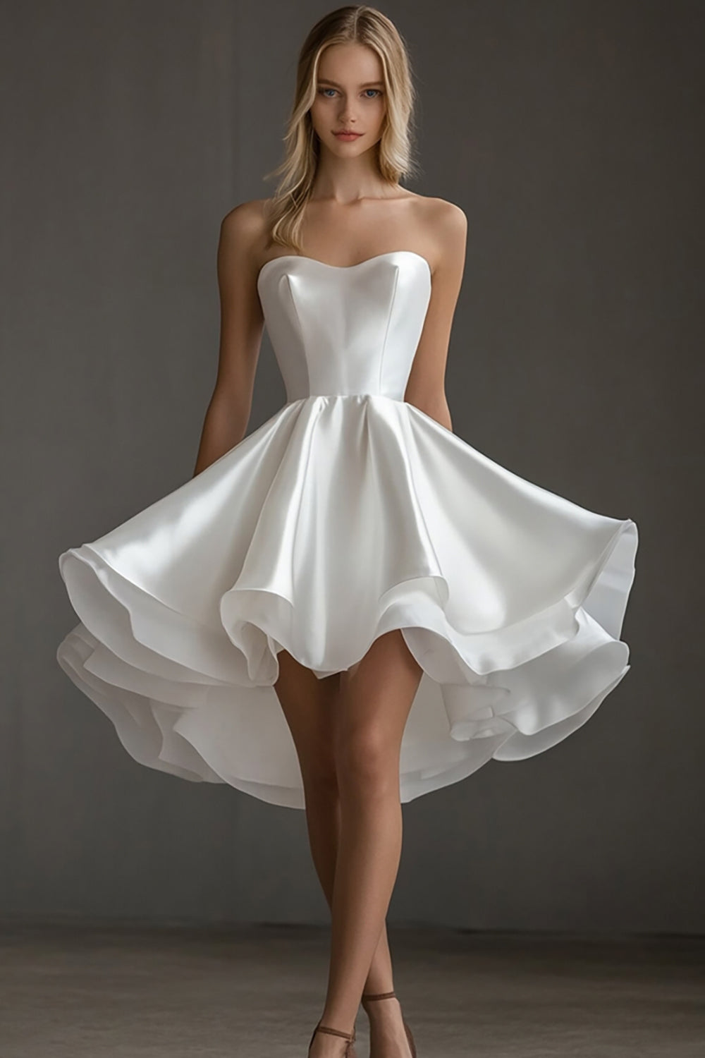 Wedtrend Women Strapless White Graduation Dress with Ruffles A Line Satin Short Grad Ceremony Dress, White / US12 Wedtrend Women Strapless White Graduation Dress with Ruffles A Line Satin Short Grad Ceremony Dress, White / US12