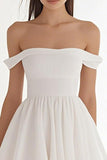 Ivory A Line Off The Shoulder Mini Graduation Dress