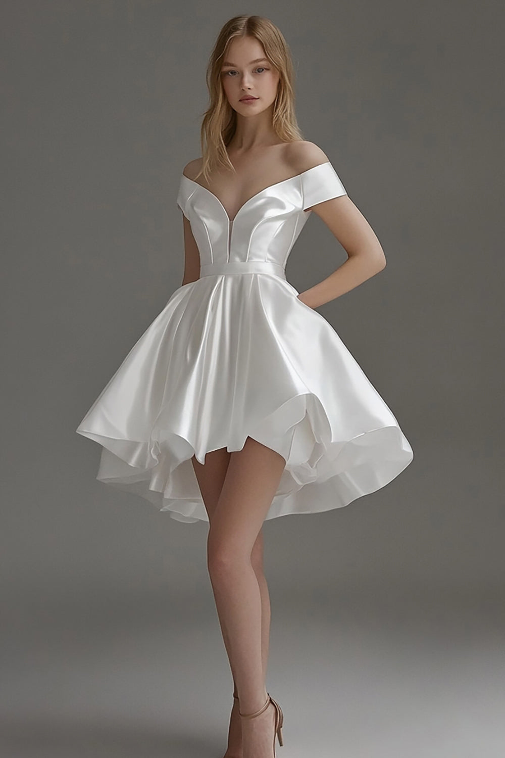 WEDTREND Women Off The Shoulder Graduation Dress White A Line Short Grad Ceremony Dress WEDTREND Women Off The Shoulder Graduation Dress White A Line Short Grad Ceremony Dress