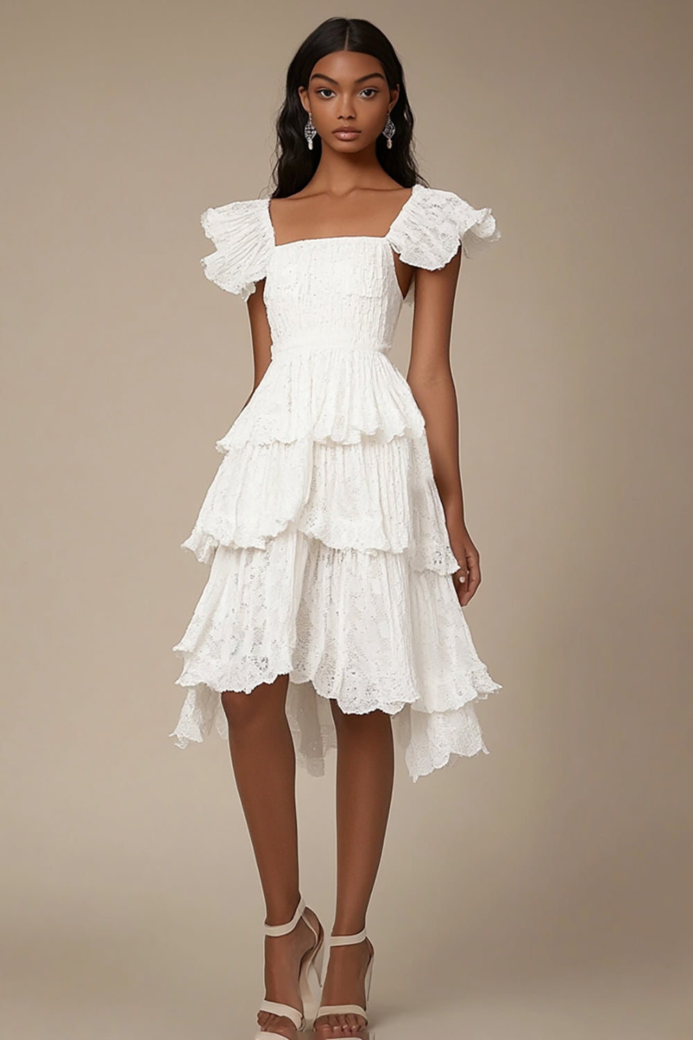 Wedtrend Women Tiered Ivory Graduation Dress Square Neck Knee Length A Line Lace Grad Ceremony Dress, Ivory / US20W Wedtrend Women Tiered Ivory Graduation Dress Square Neck Knee Length A Line Lace Grad Ceremony Dress, Ivory / US20W