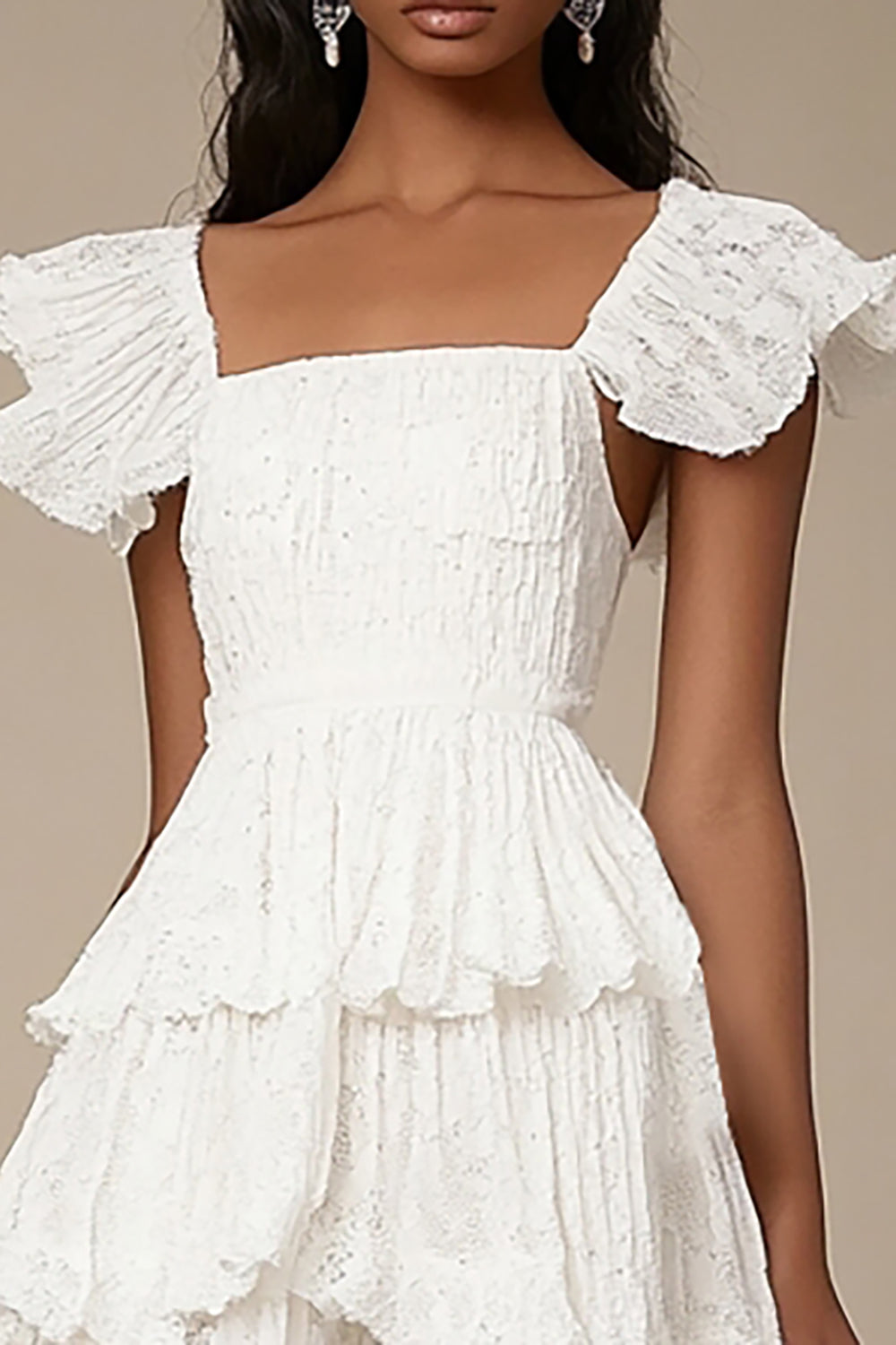 graduation knee length dresses WEDTREND Women Tiered Ivory Graduation Dress Square Neck Knee Length A Line Lace Grad Ceremony Dress