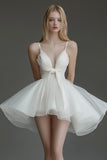 Ivory Spaghetti Straps Ruched A Line Short Graduation Dress