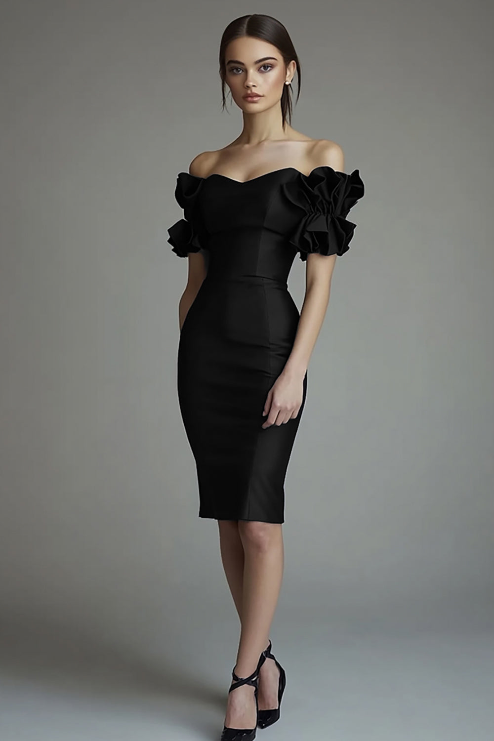 WEDTREND Women Off The Shoulder Graduation Dress With Ruffles Bodycon Knee Length Little Black Dress WEDTREND Women Off The Shoulder Graduation Dress With Ruffles Bodycon Knee Length Little Black Dress