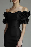 Black Bodycon Off The Shoulder Knee Length Graduation Dress With Ruffles