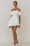 Tiered Off The Shoulder White Graduation Dress With Ruffles