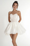 Strapless White A Line Mini Graduation Dress With Lace