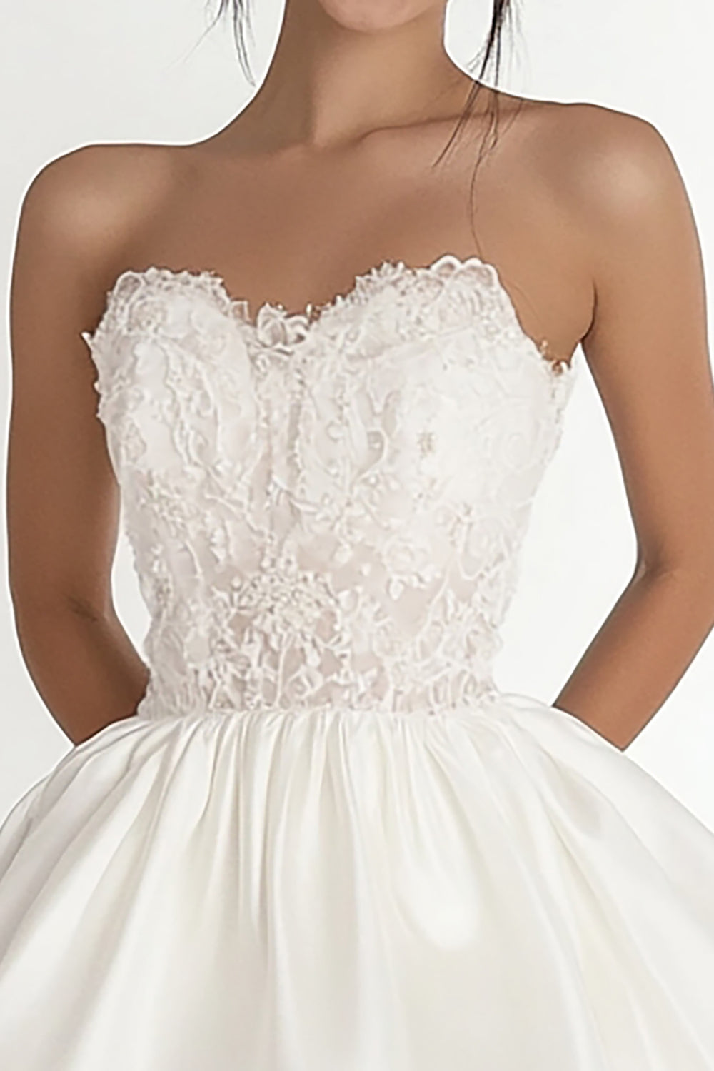WEDTREND Women Strapless Graduation Dress With Lace A Line Little White Dress WEDTREND Women Strapless Graduation Dress With Lace A Line Little White Dress