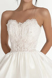 Strapless White A Line Mini Graduation Dress With Lace