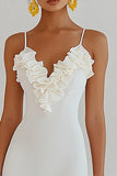White Spaghetti Straps Bodycon Mini Graduation Dress With Ruffles