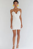 Spaghetti Straps White Bodycon Simple Mini Graduation Dress With Ruffles