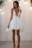 White V Neck A Line Mini Tulle Graduation Dress