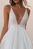 White V Neck A Line Mini Tulle Graduation Dress