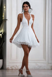 White Halter Simple Chiffon A Line Short Graduation Dress