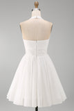Halter White A Line Mini Graduation Dress With Ruffles