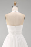 Halter White A Line Mini Graduation Dress With Ruffles