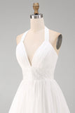 Halter White A Line Mini Graduation Dress With Ruffles