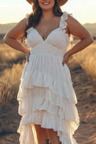 Ivory A Line Tiered Ruffle High Low Plus Size Engagement Dress