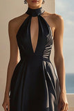 Halter Simple A Line Keyhole Little Black Dress