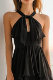 Halter Simple Tiered A Line Keyhole Little Black Dress