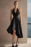 Halter Simple A Line Asymmetrical Little Black Dress