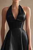Halter Simple A Line Asymmetrical Little Black Dress