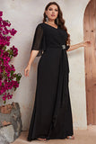 Sheath Black Plus Size Ruched Long Mother Of The Bride Dress With Beading
