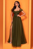 Olive Corset Appliques Beaded A Line Long Mother Of The Bride Dress With Slit