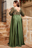 Plus Size Olive Pleated A Line Long Mother Of The Bride Dress With Appliques