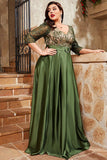 Plus Size Olive Pleated A Line Long Mother Of The Bride Dress With Appliques