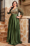 Plus Size Olive Pleated A Line Long Mother Of The Bride Dress With Appliques