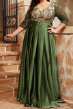 Plus Size Olive Pleated A Line Long Mother Of The Bride Dress With Appliques