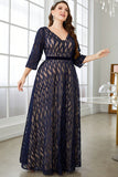 Plus Size Navy A Line Long Mother Of The Bride Dress
