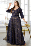 Plus Size Navy A Line Long Mother Of The Bride Dress