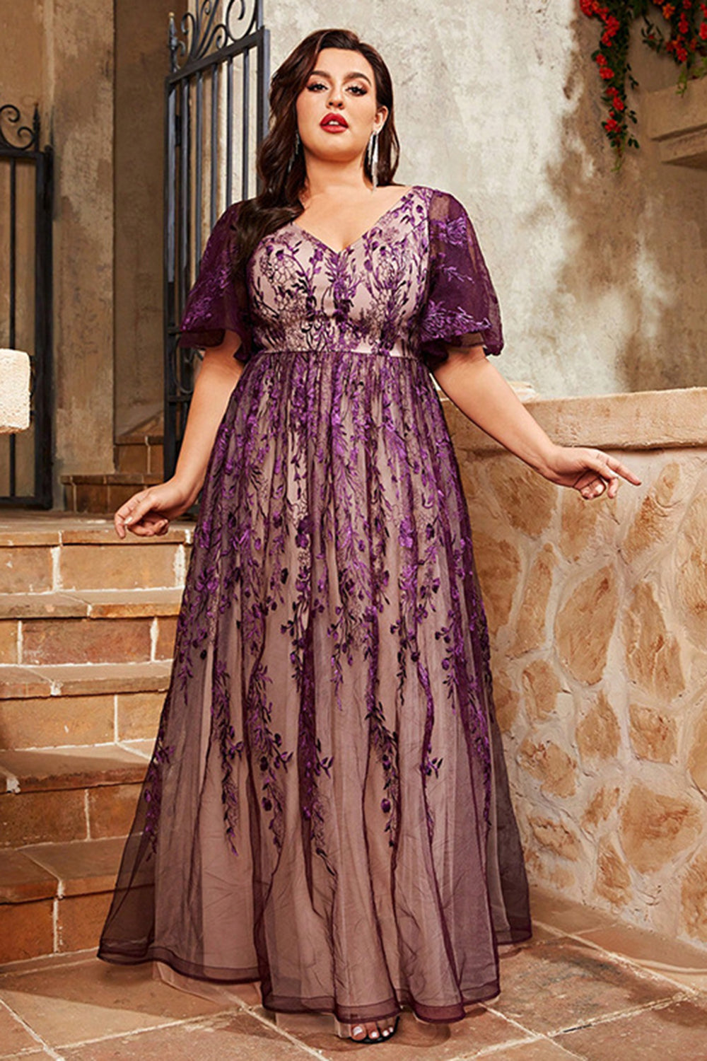 WEDTREND Women Purple Plus Size Mother Of The Bride Dress With Appliques A Line Long Wedding Party Dress WEDTREND Women Purple Plus Size Mother Of The Bride Dress With Appliques A Line Long Wedding Party Dress