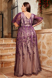 Purple Plus Size A Line Long Mother Of The Bride Dress With Appliques