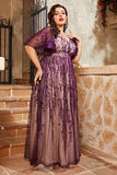 Purple Plus Size A Line Long Mother Of The Bride Dress With Appliques