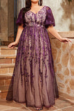 Purple Plus Size A Line Long Mother Of The Bride Dress With Appliques